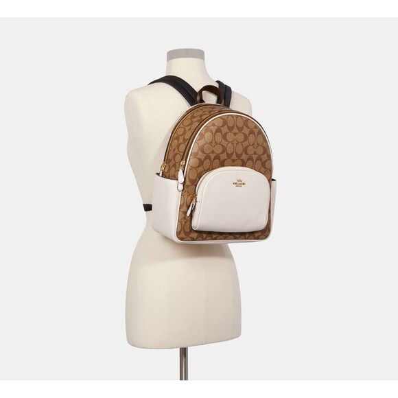 NWT Coach Court Brown Backpack In Blocked Signature Canvas $498 Retail - Picture 7 of 15